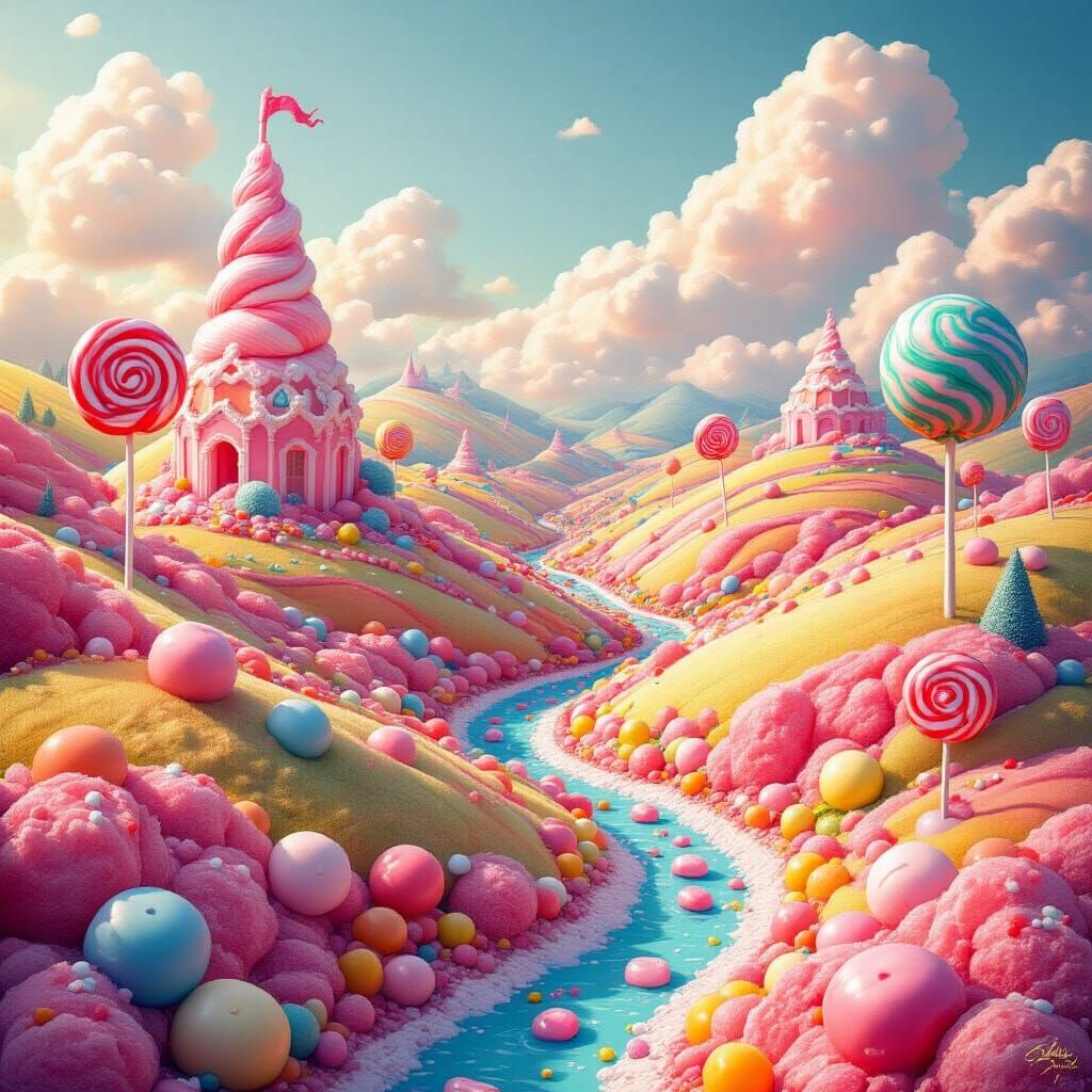 Whimsical Candy Landscapes in Vibrant Artistic Style