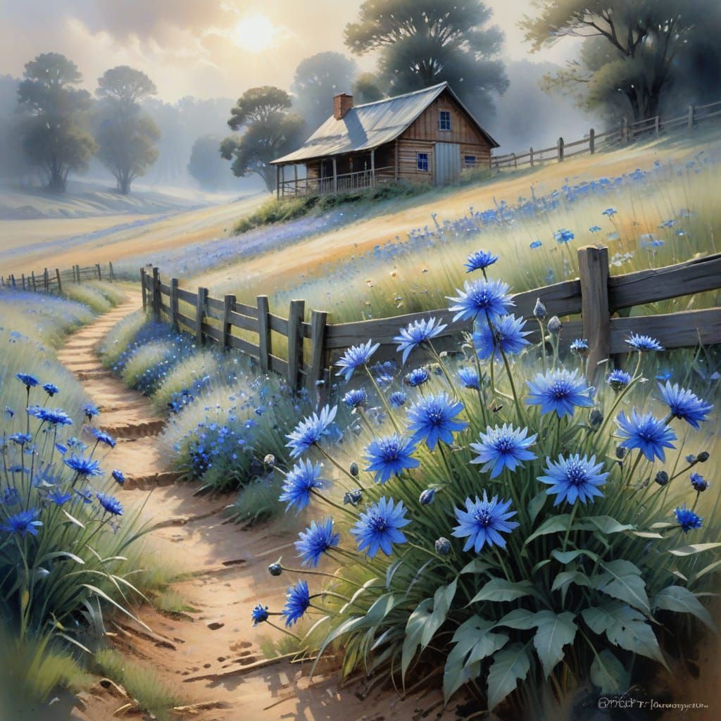 Cornflowers by the Cottage Road