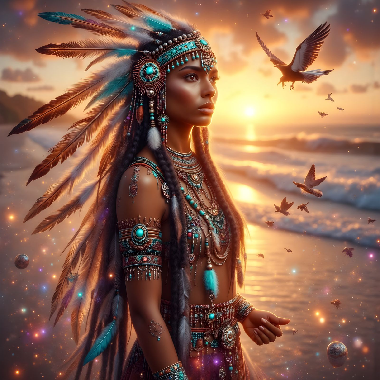 Beautiful Indian Woman on Beach at Sunset