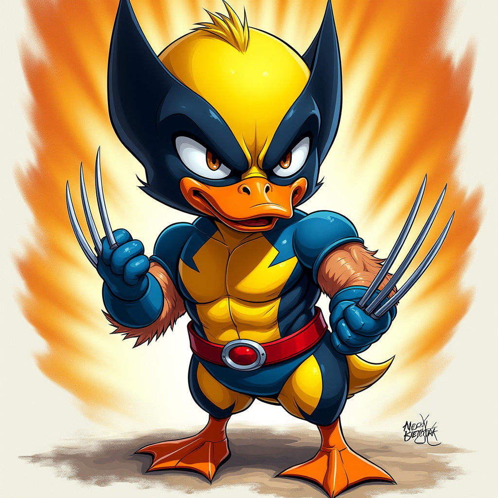 Heroic Wolverine Duck in Comic Book Style