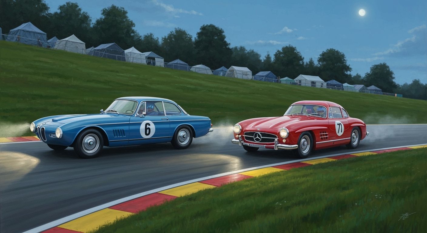 1950s Sports Car Race at Night as Acrylic Painting