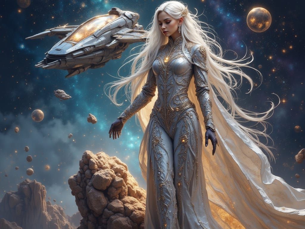 Shimmering Alien Woman in Space, Cinematic Sci-Fi