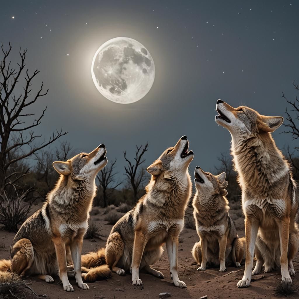 Coyote Girls Howling at the Moon
