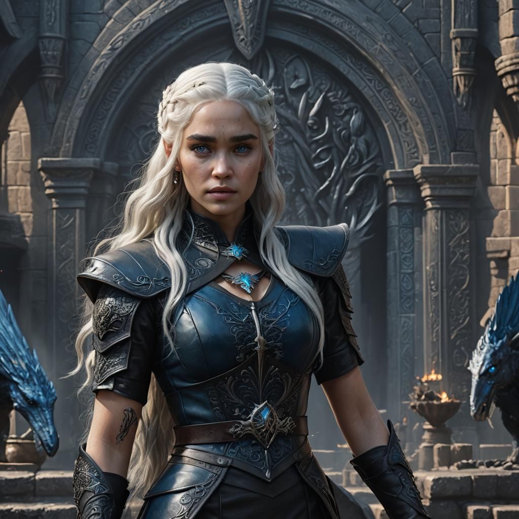 Fantasy Queen in Black Leather Outfit