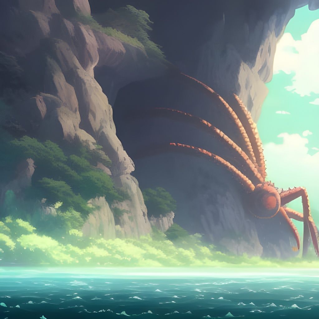 Giant Crabs in Ghibli-Style Fantasy Landscape