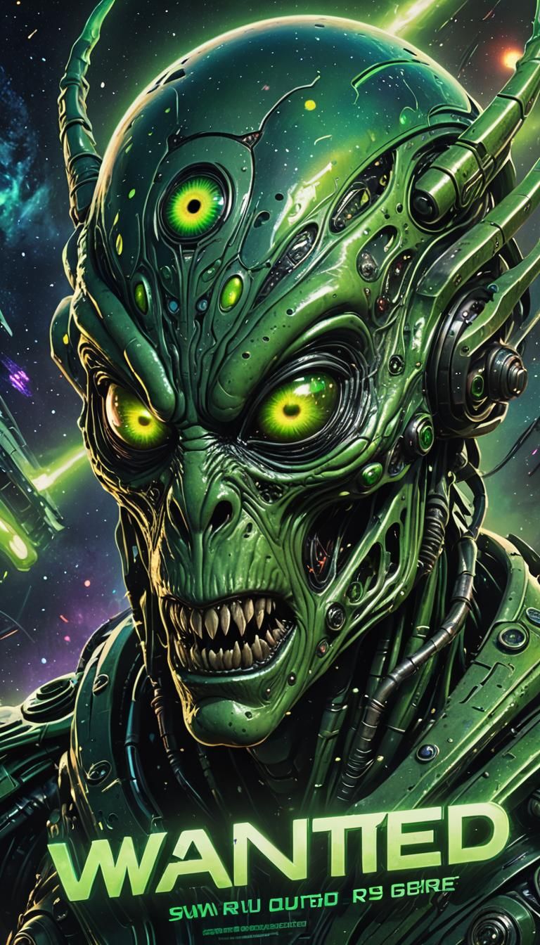 Menacing Alien 'WANTED' Poster in Space