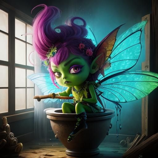 Angry Fairy on Toilet: Psychedelic Digital Art