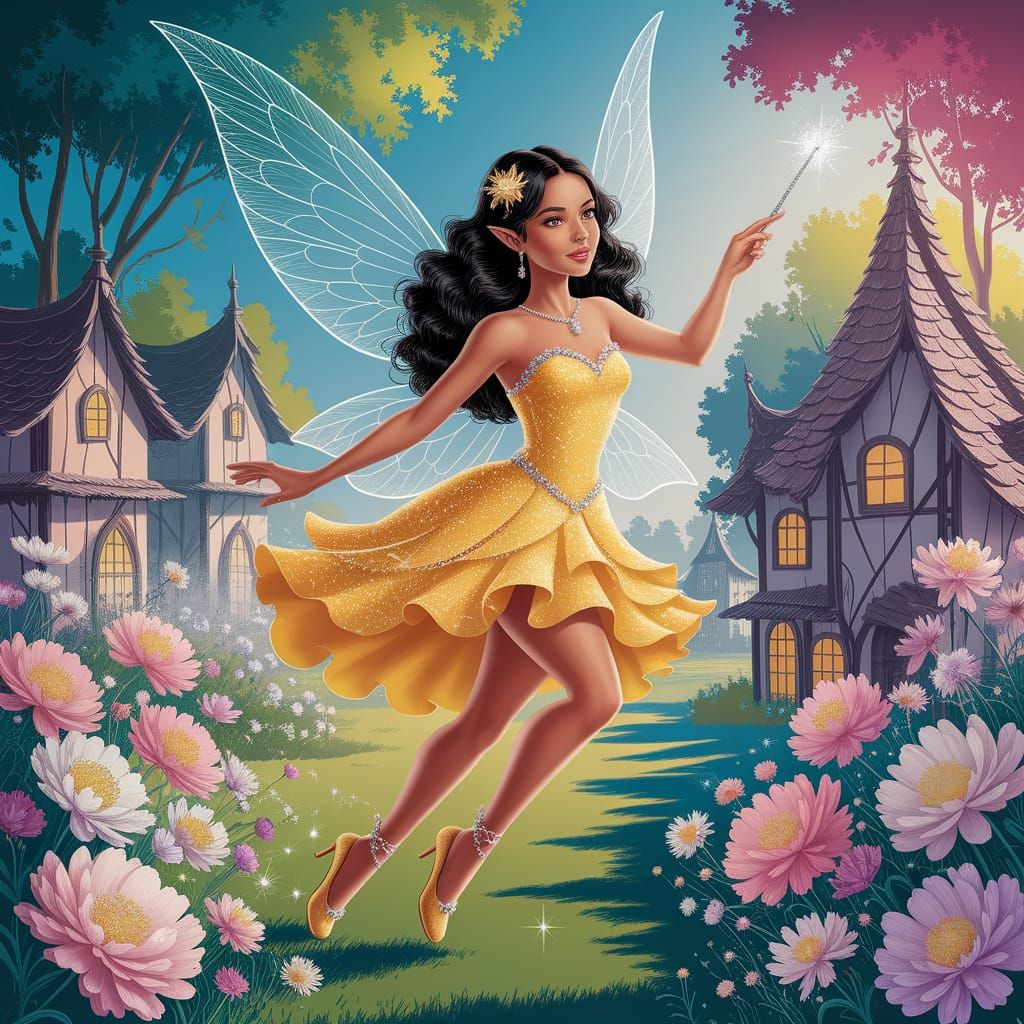 Hispanic Fairy in Whimsical Floral Wonderland