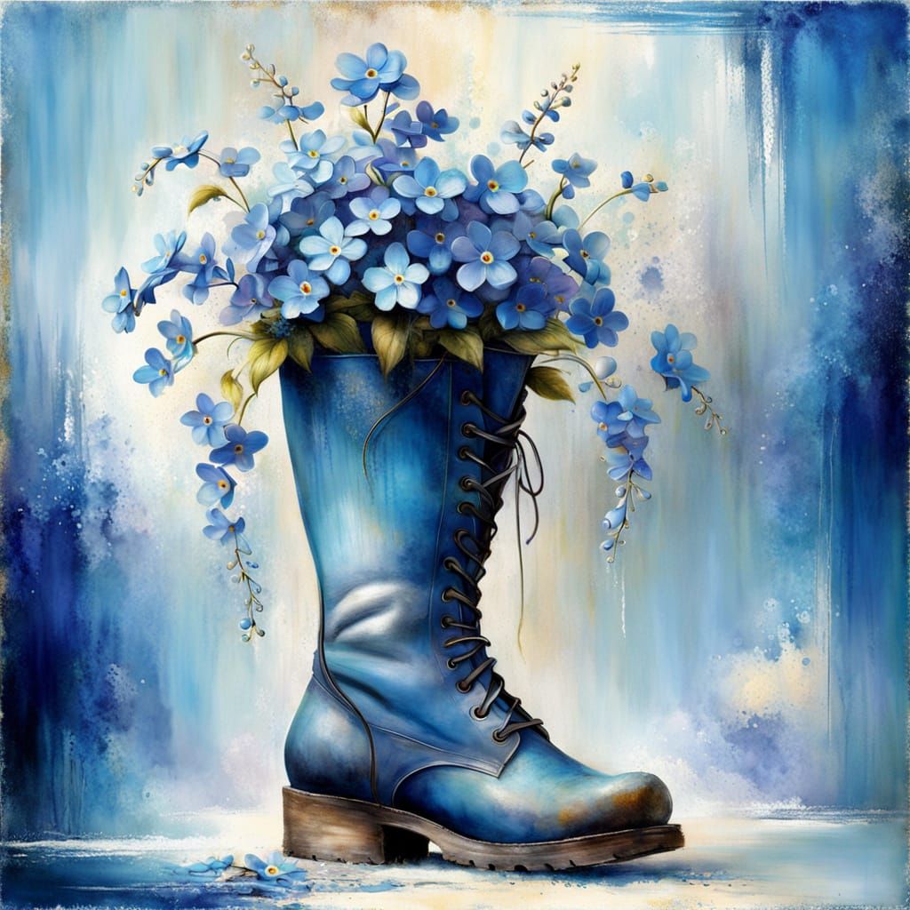 Giant Forget-Me-Nots Spilling from a Boot