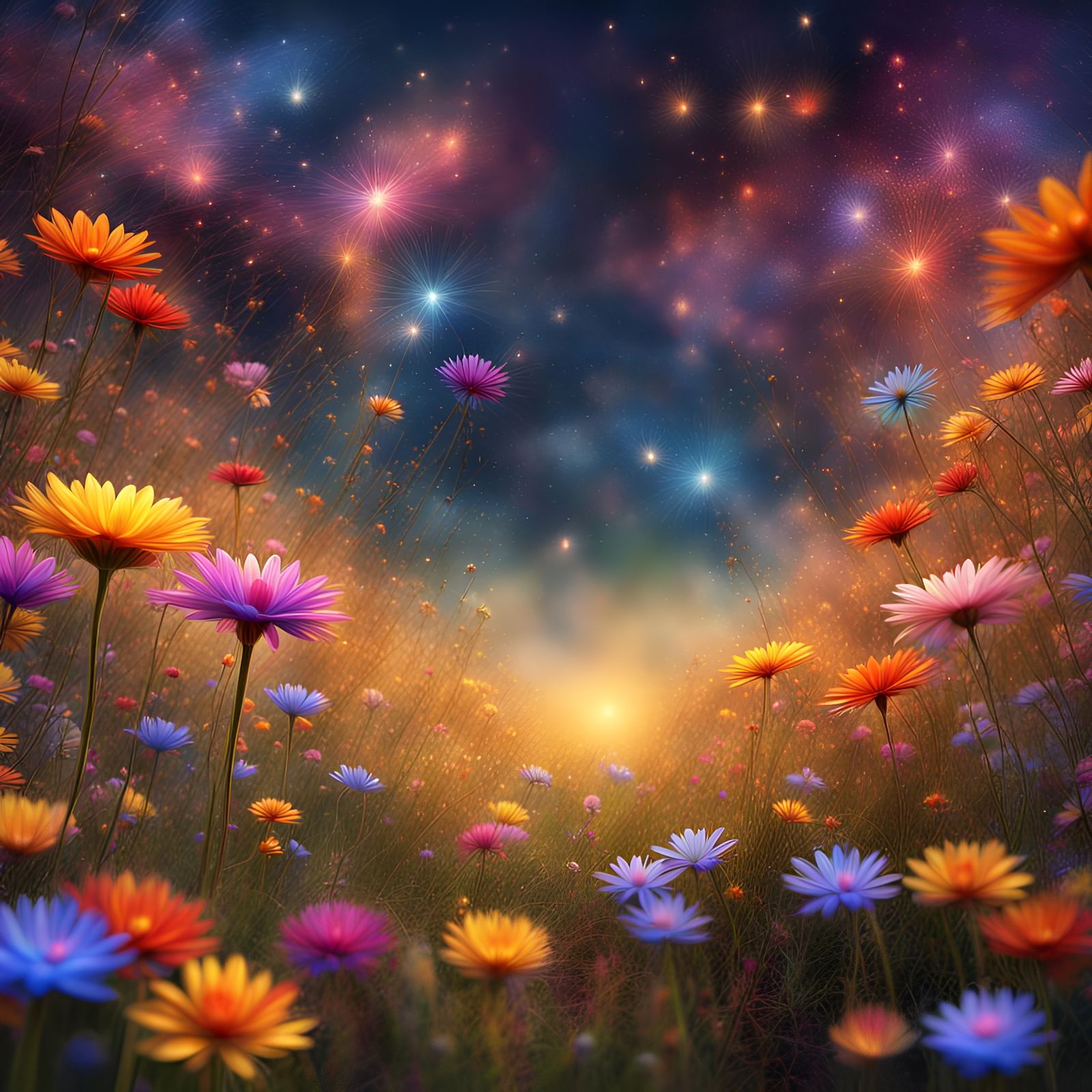 Enchanted Flower Field with Magic Sparks