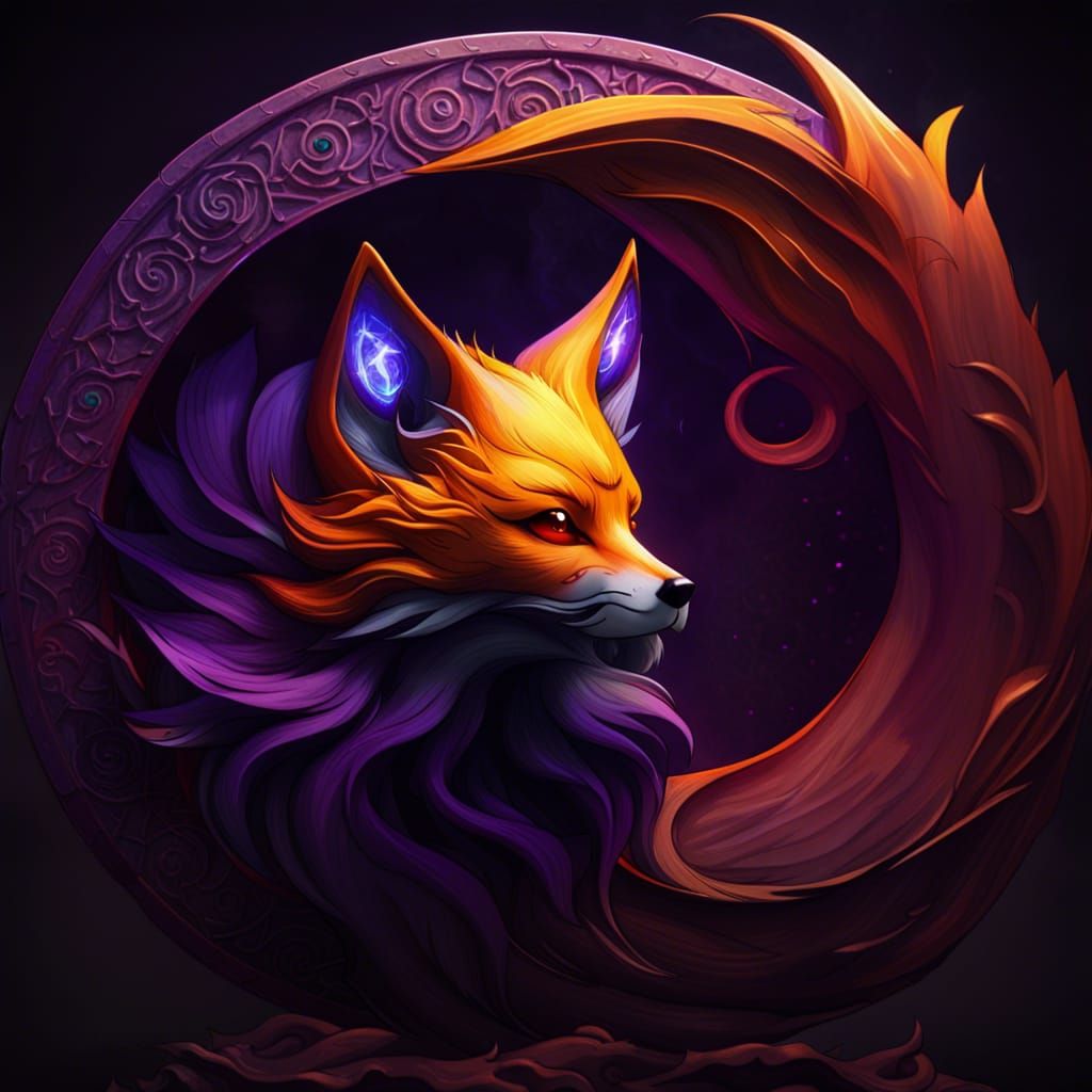 Nine-Tailed Fox with Yin Yang in Dark Fantasy Art