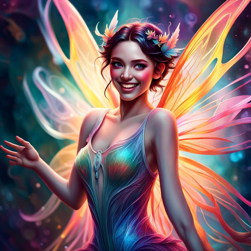 Joyful Fairy Portrait in Hyperrealistic Digital Art