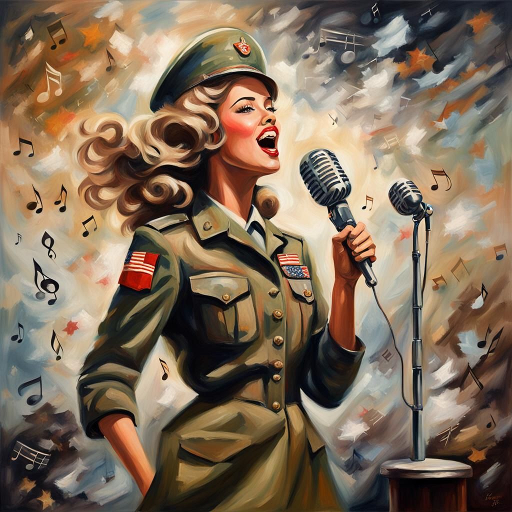 A red headed bombshell dressed in a 1960's military uniform. Performing for the Troops.