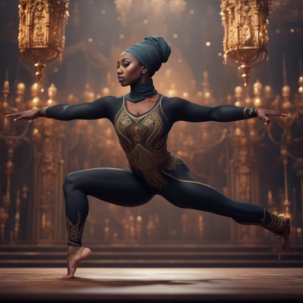 Black Hijabi Gymnast: Detailed Matte Painting