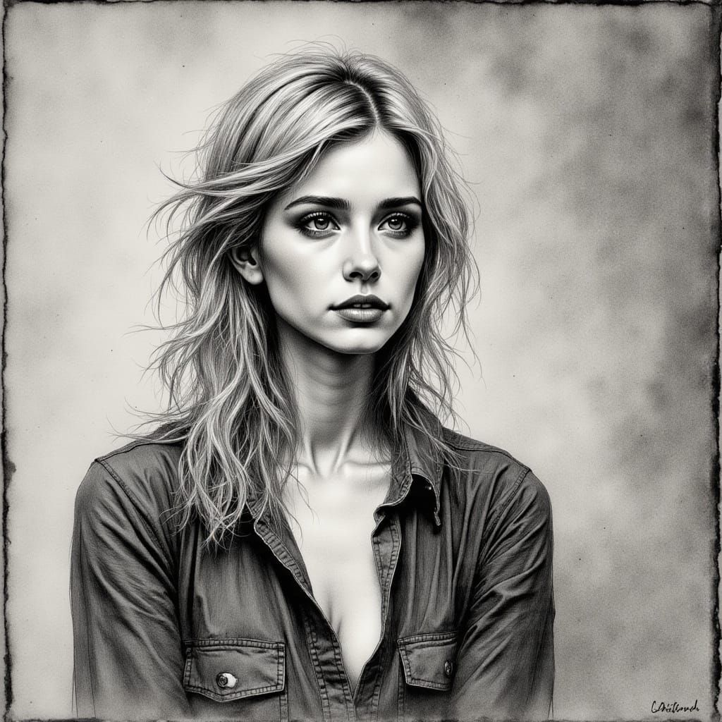Elegant Ink Portrait in Charcoal Tones