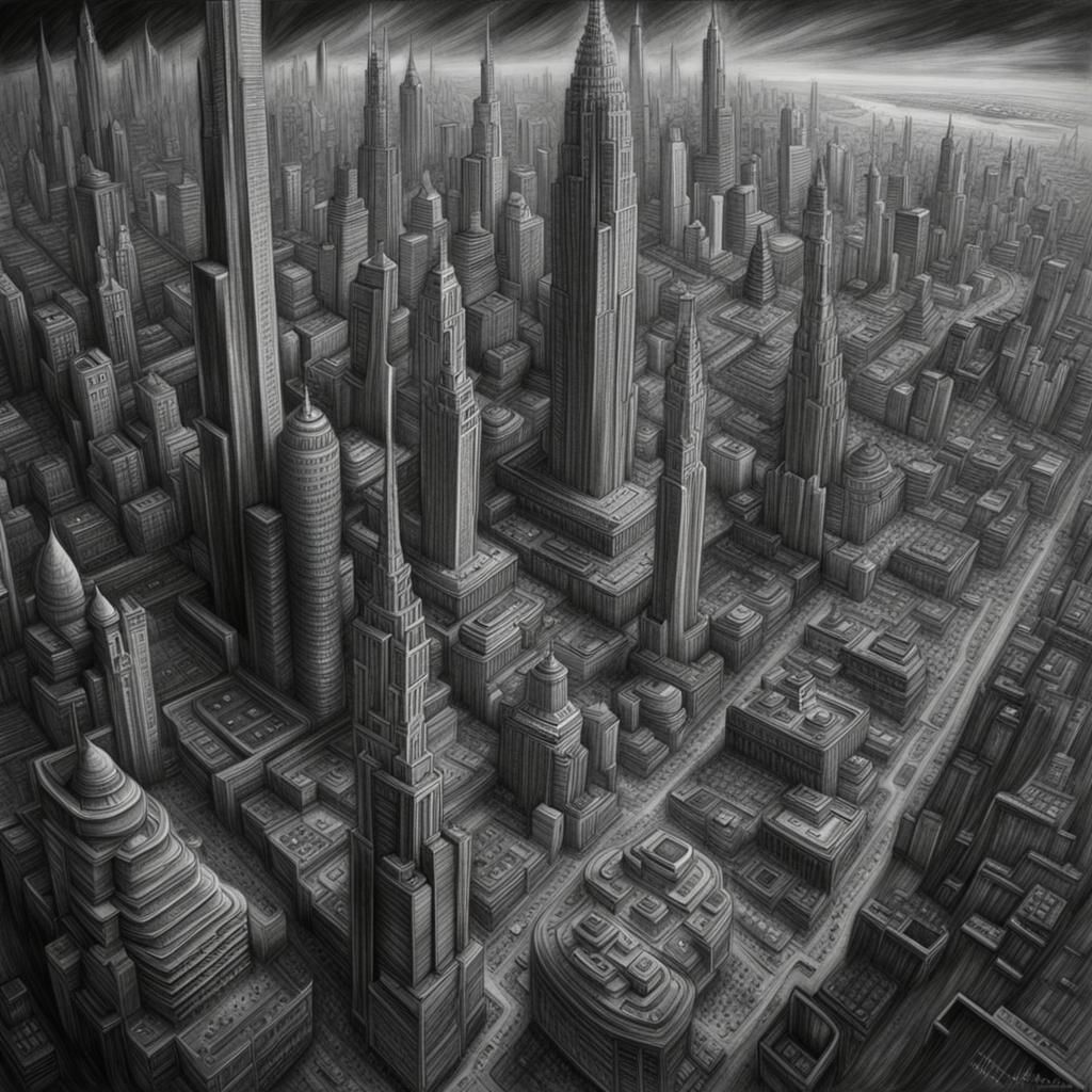 Hyperdetailed Charcoal Drawing of Coruscant