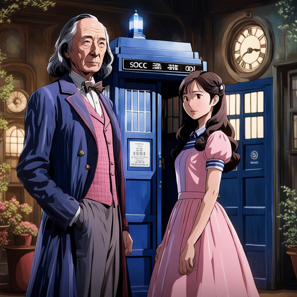 Doctor Who and Companion in Ghibli Anime Style