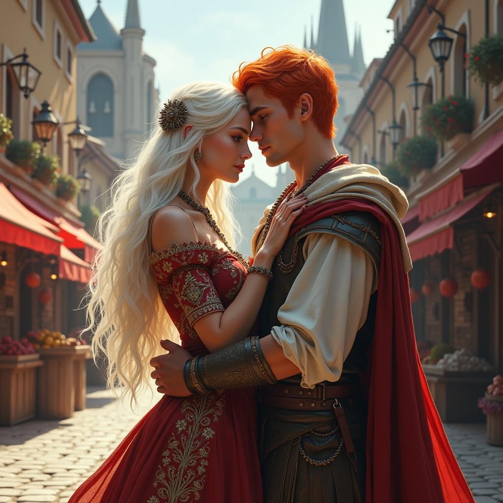 Medieval Embrace on Sun-Drenched Piazza