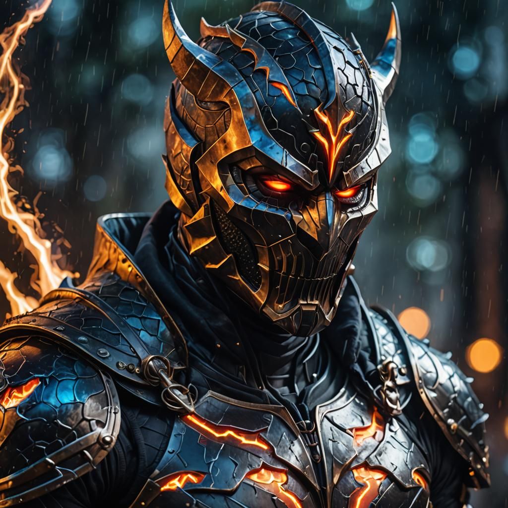 Glowing Demon Knight in Masked Hood