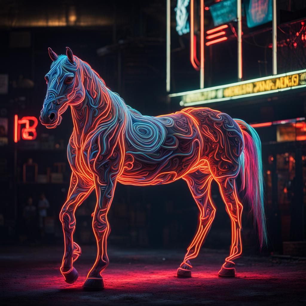 Hyperrealistic Neon Horse in Sharp Focus