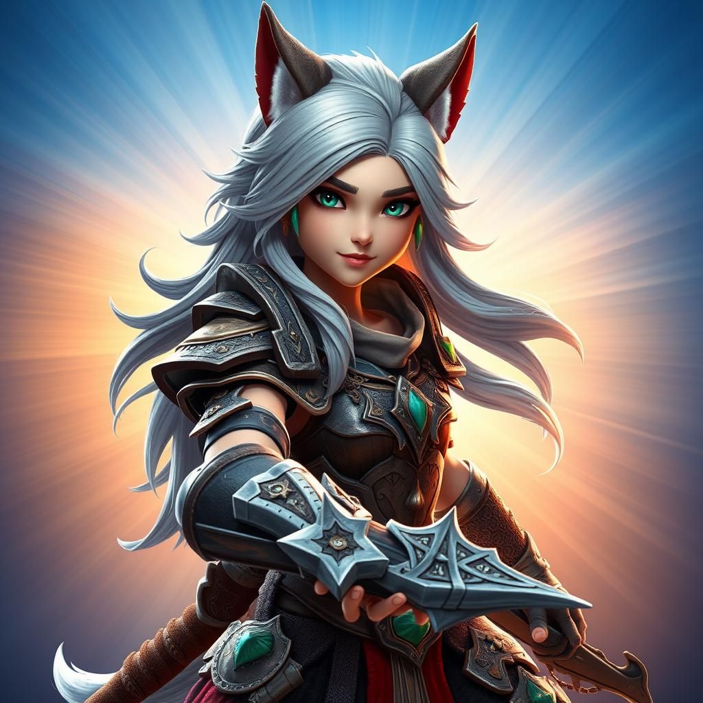 Heroic Half-Werewolf Girl in Detailed Armor, Digital Art