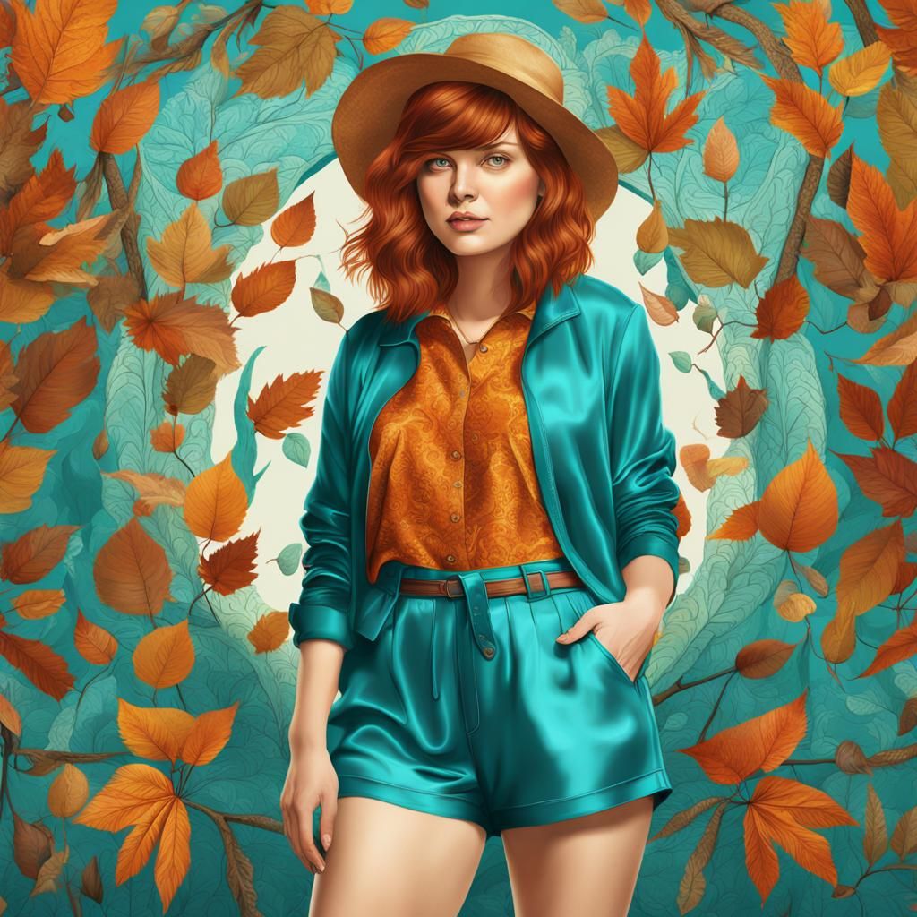 Auburn Haired Woman in Silk Shorts