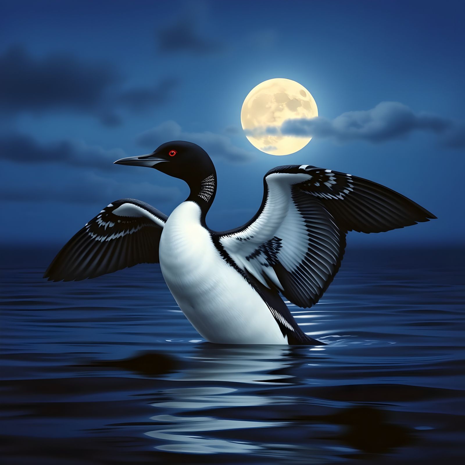 Majestic Loon Silhouetted Against Full Moon