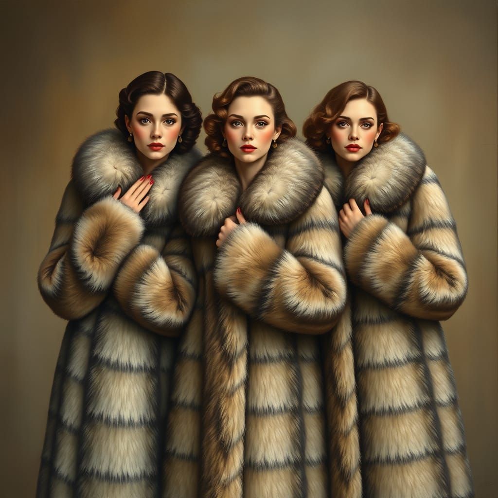 Women in Opulent Furs, Art Nouveau Elegance