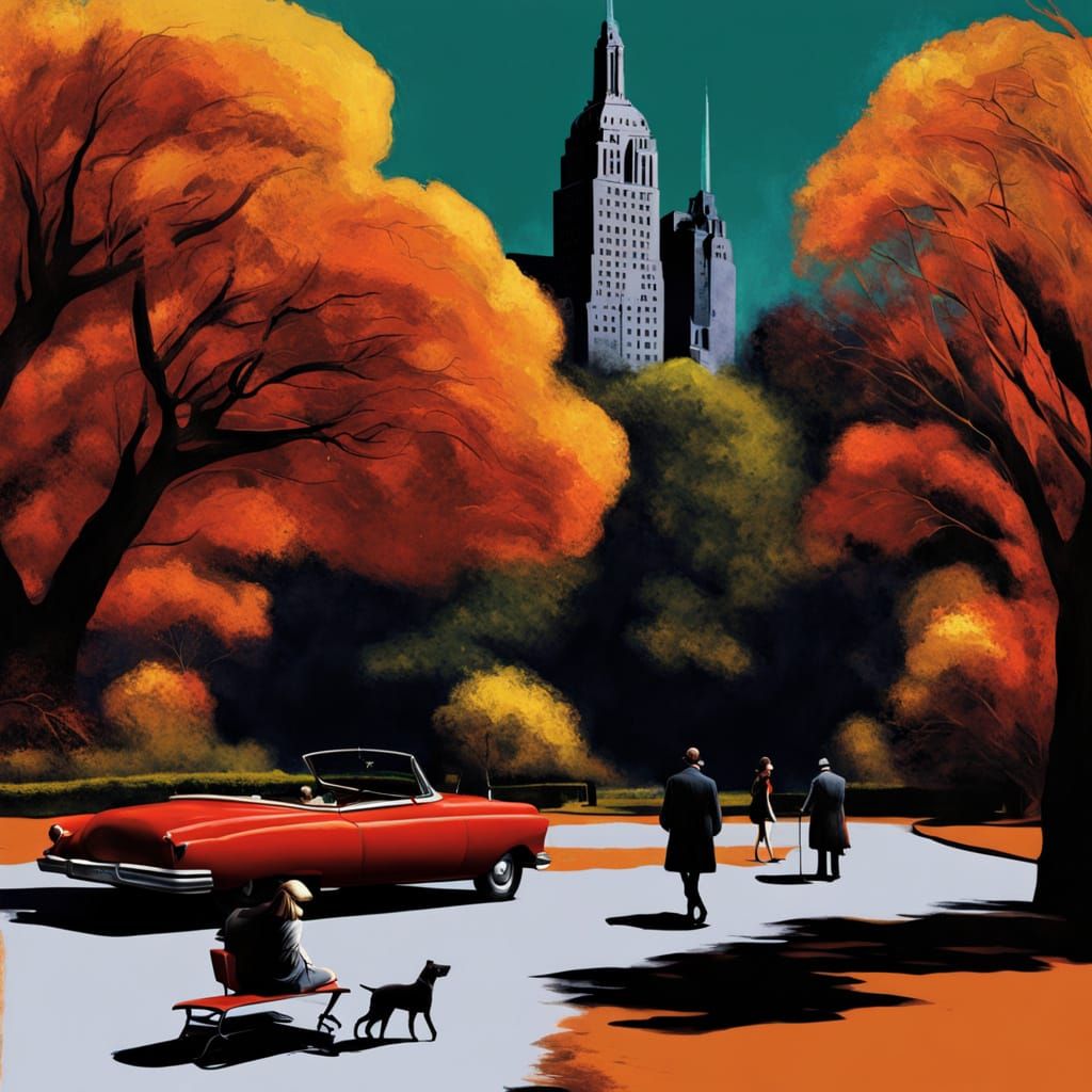 Dark Fantasy New York Park in Hopper Style