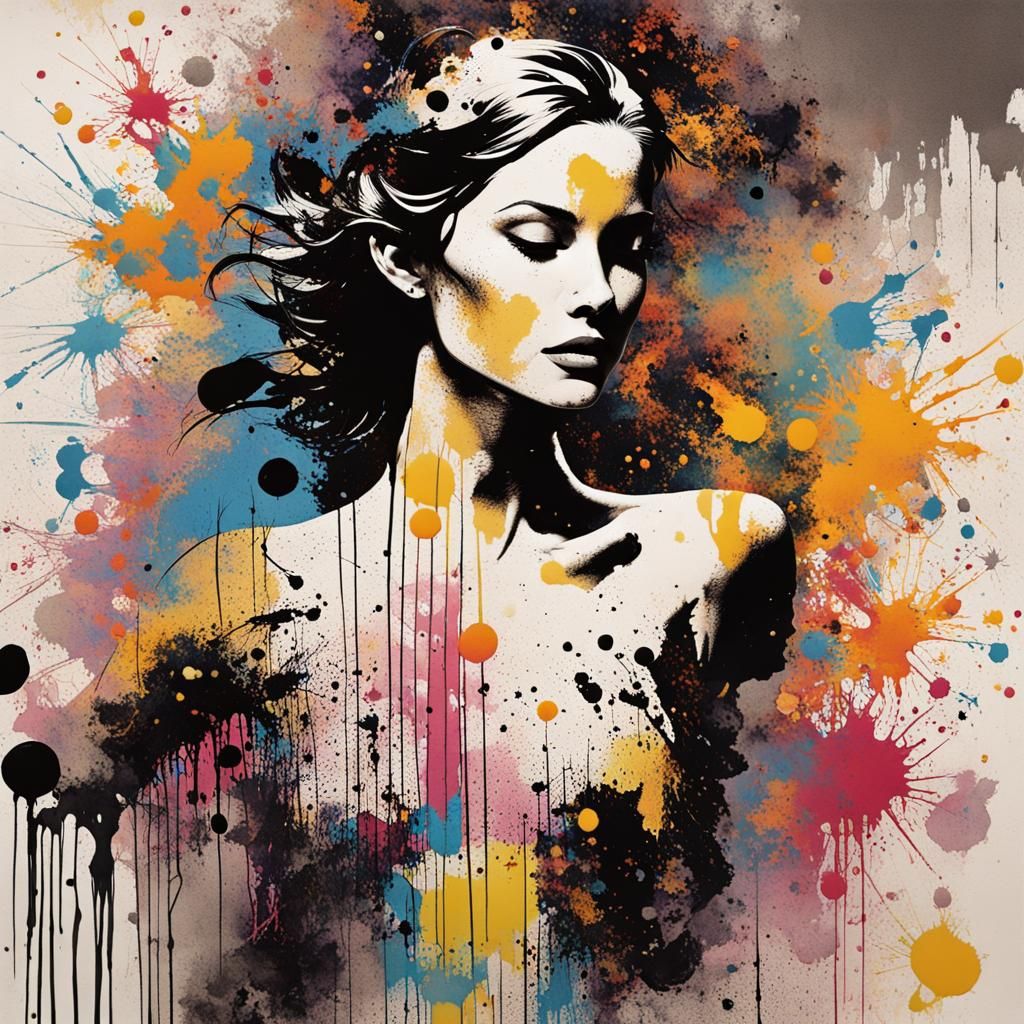 Ink Splatter Woman in a Synthwave Style