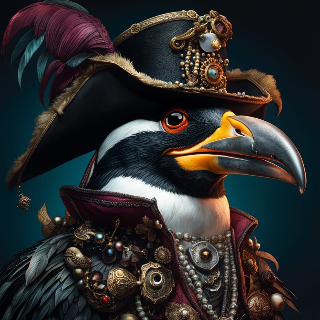 Gothic-Punk Pirate Penguin in a Hellscape