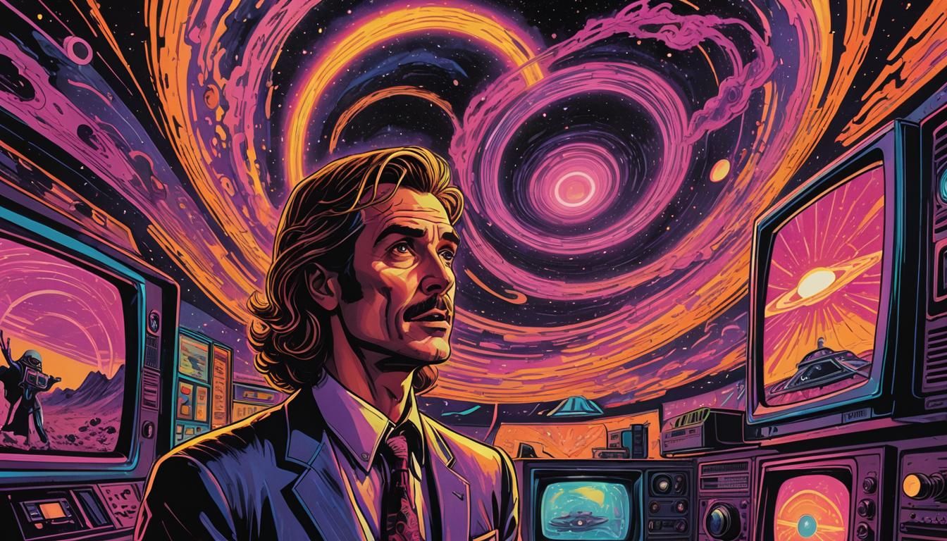 Psychedelic Comic Art: Frantic TV Host and UFO