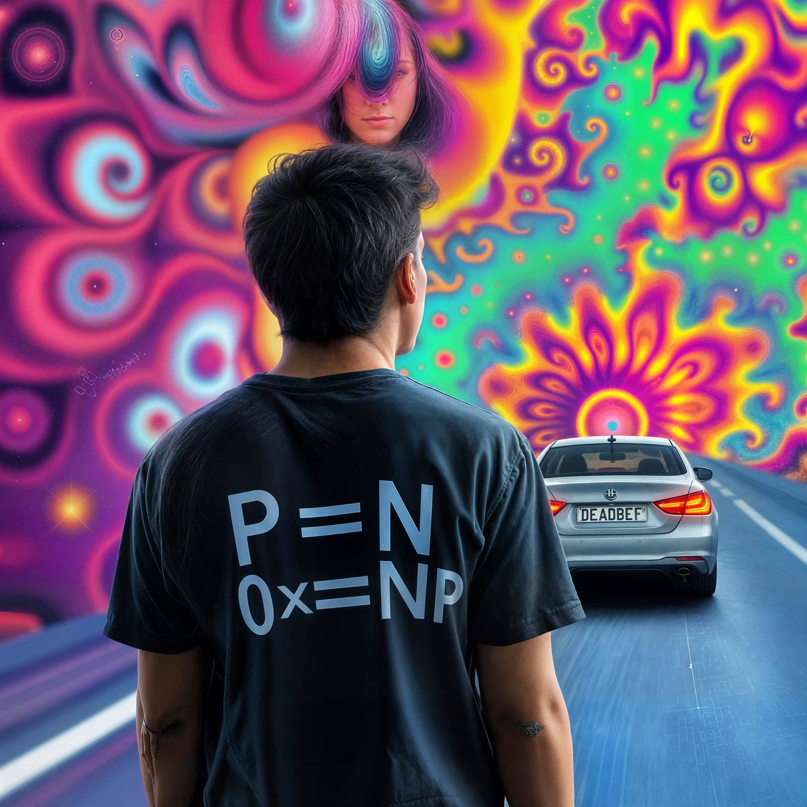 Distracted Boyfriend in Psychedelic Fractal Landscape