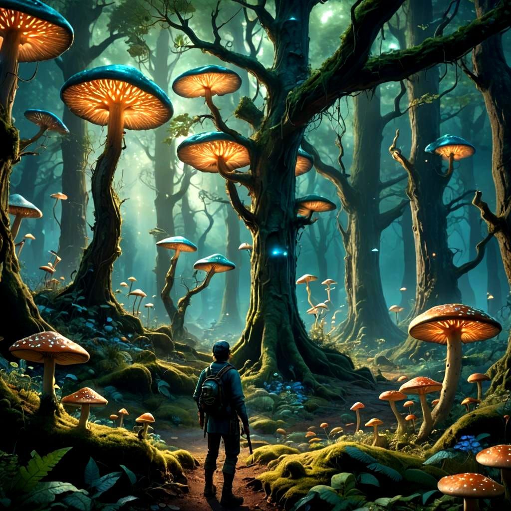 Fantastical Tree and Mushrooms in Detailed Matte Painting