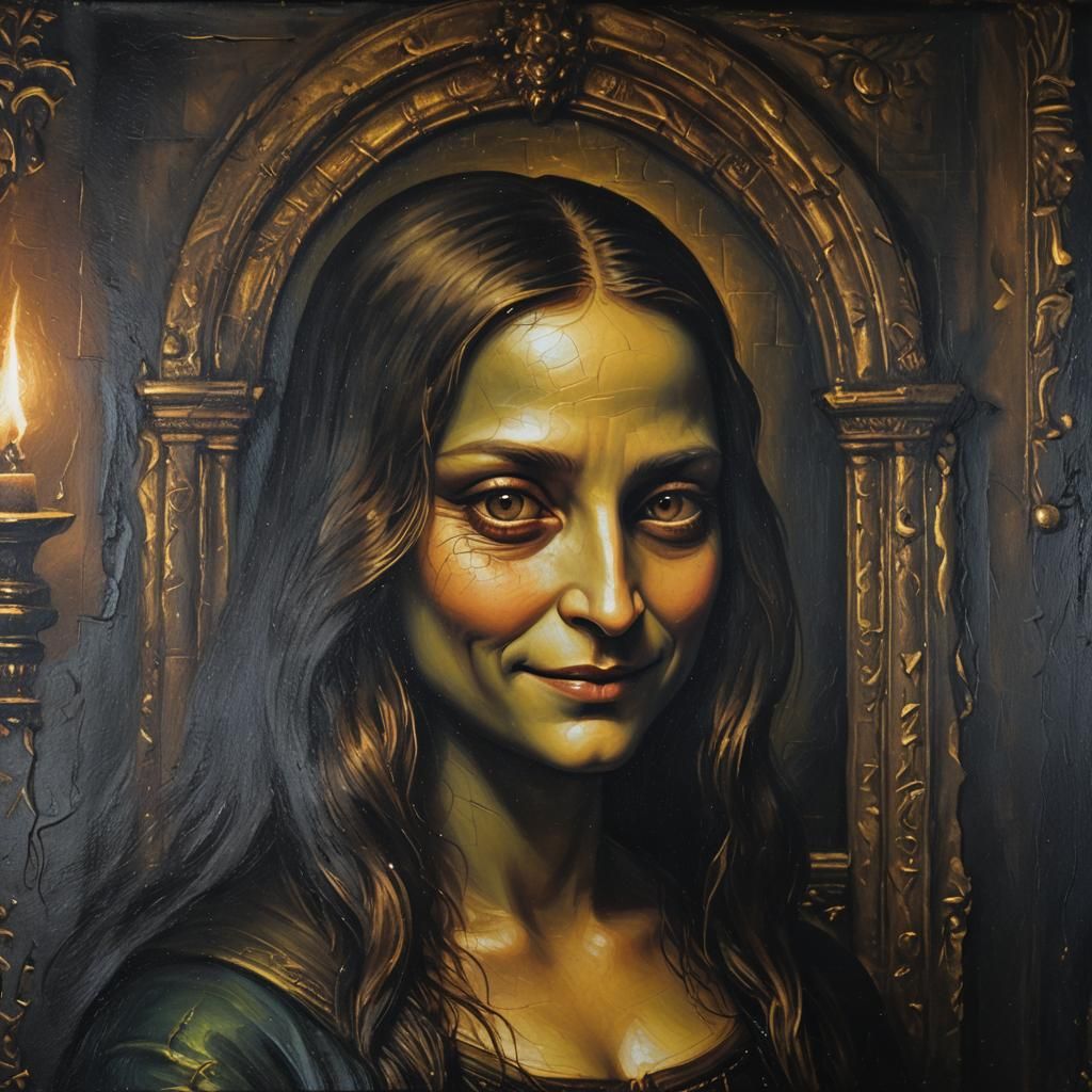 Goblin Mona Lisa Portrait in Dark Fantasy Style