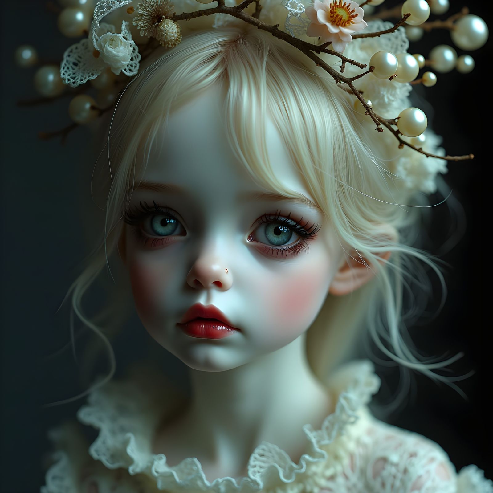 Surreal Portrait of a Pale, Enchanting Doll-Like Figure