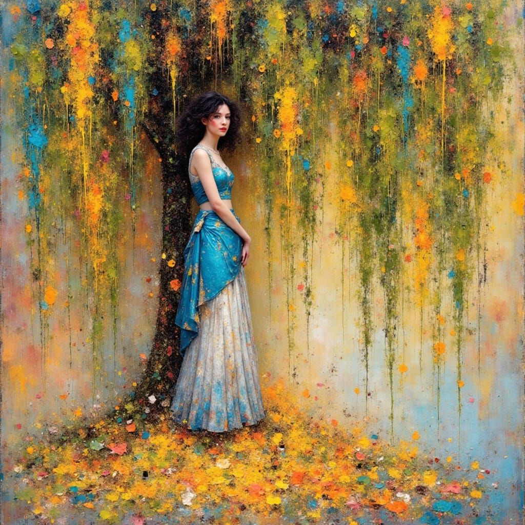 Lady Under Willow in Mixed Media Diazotype