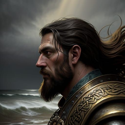 Victorious Anglo-Saxon Warrior in Moody, Cinematic Lighting