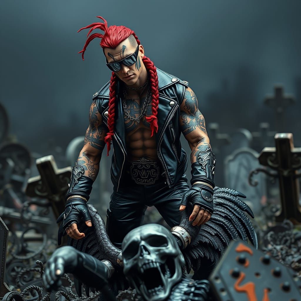 Cyberpunk Wrestler Conquers Dark Graveyard