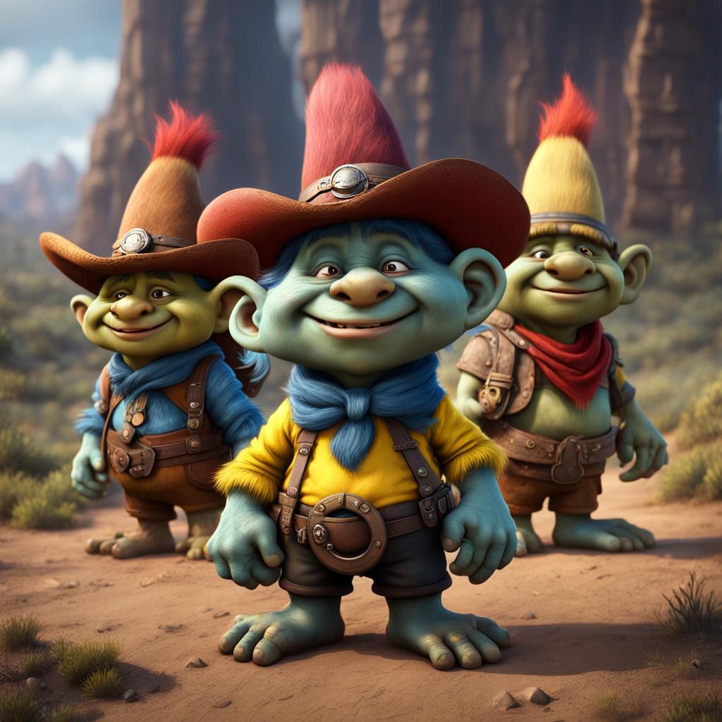 Hyperrealistic Cute Trolls in Detailed Matte Painting