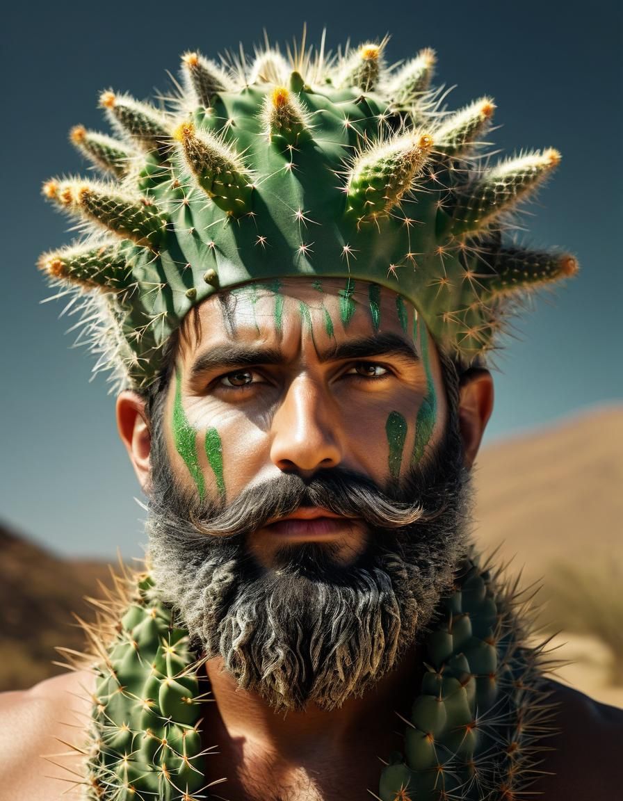 Desert God with Cactus Beard: Fantasy Art