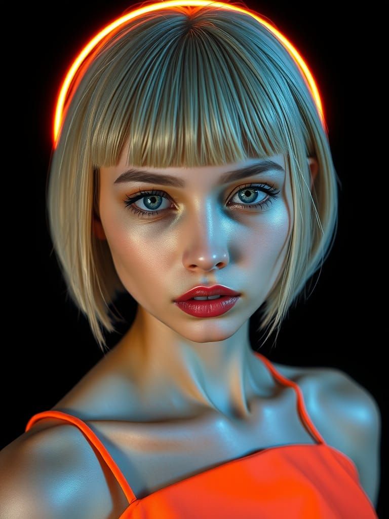 Cyberpunk Portrait of Woman with Neon Halo