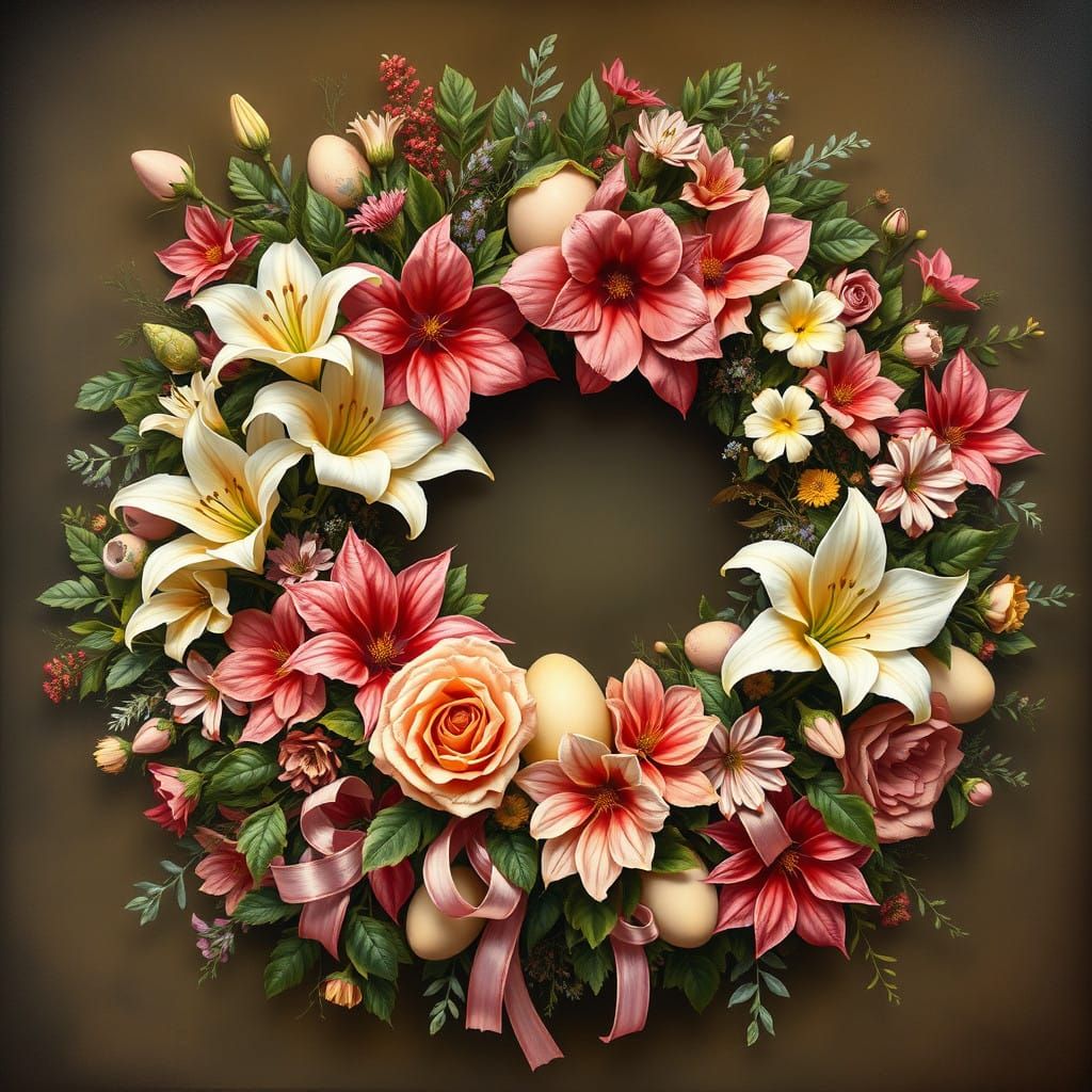 Vibrant Floral Easter Christmas Wreath in Whimsical Still Li...