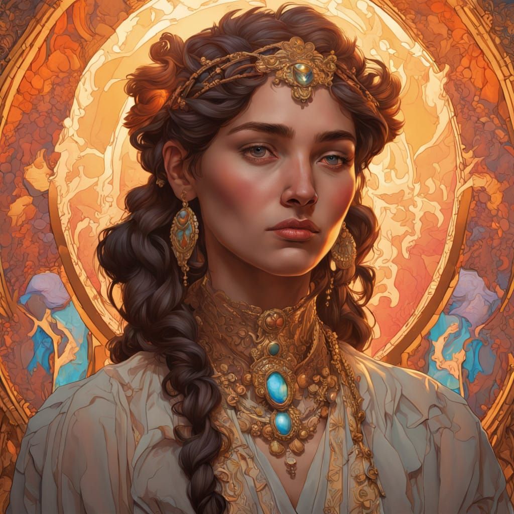 Elegant Digital Portrait with Vibrant Colors and Dynamic Lig...