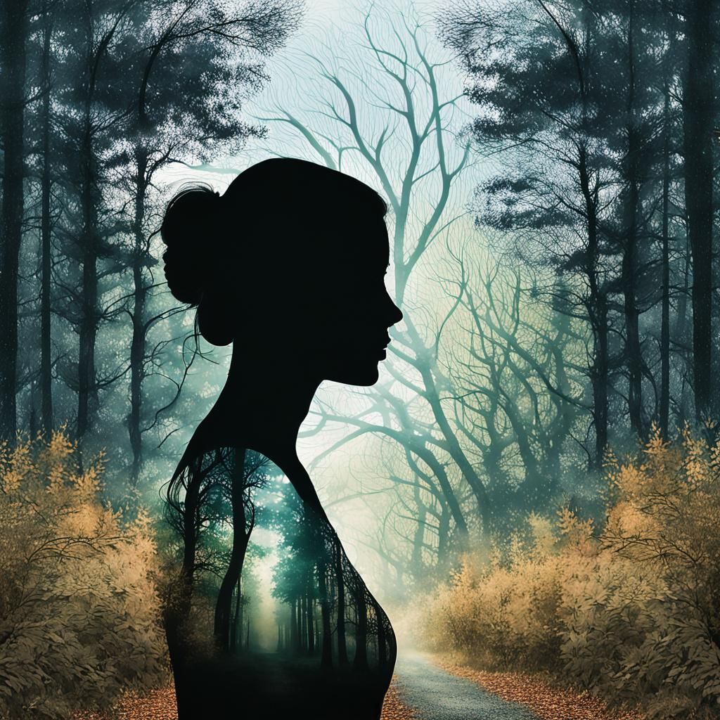 Woman and Forest Double Exposure Art
