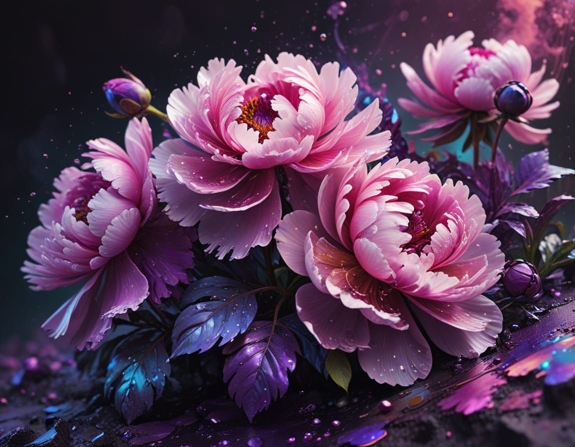 Whimsical Spring Peonies Bloom in a Dreamy Grunge Palette