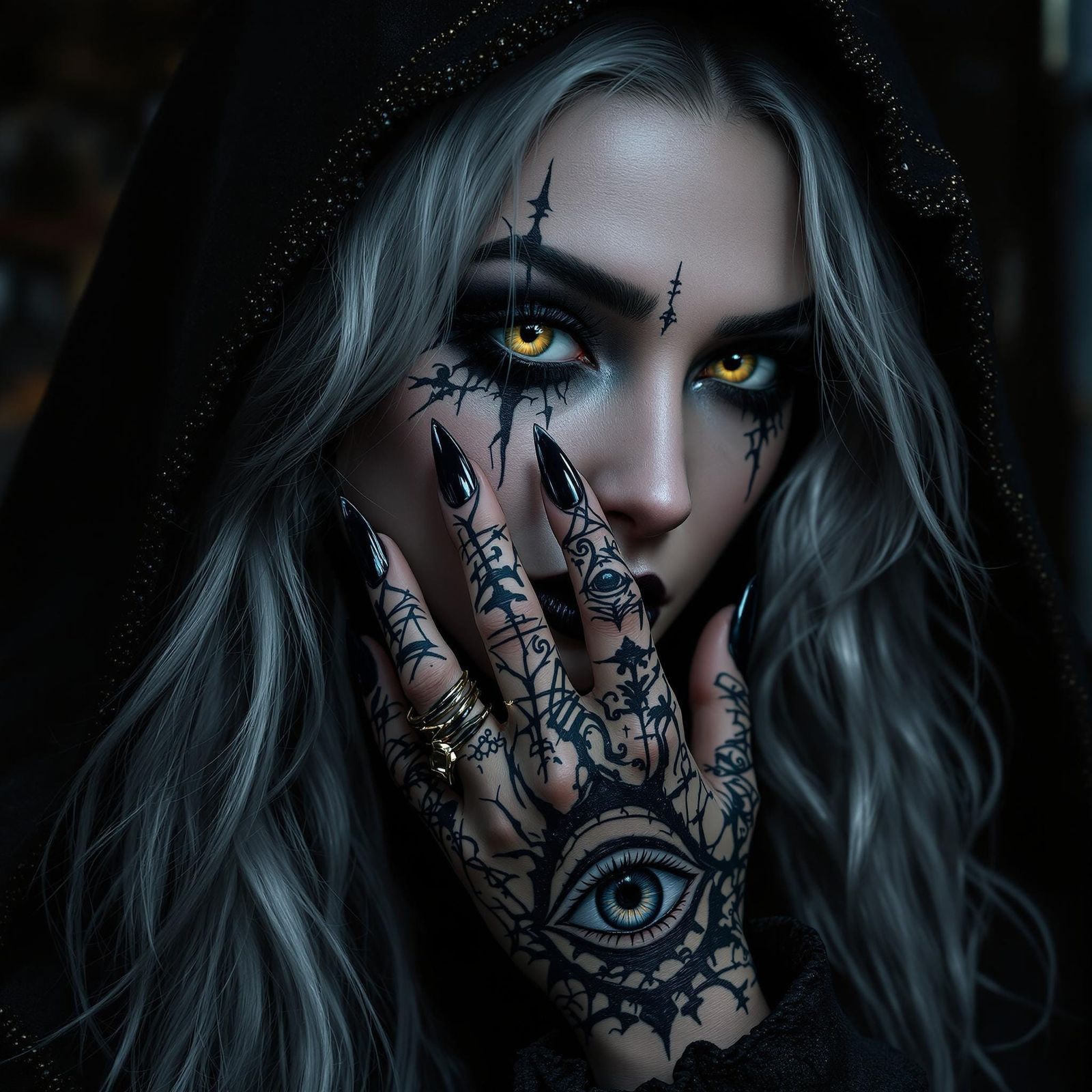 Gothic Woman in Photorealistic Style with Intricate Dark Mak...