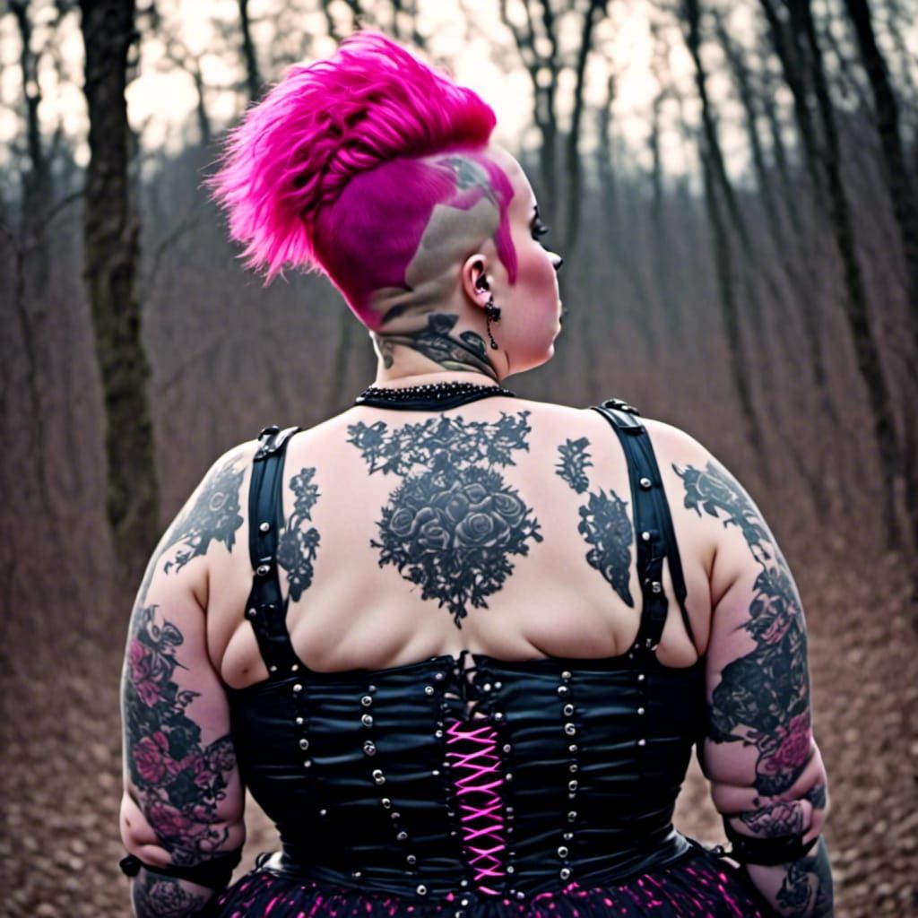 Curvy Punk Girl with Neon Pink Hair and Tattoos