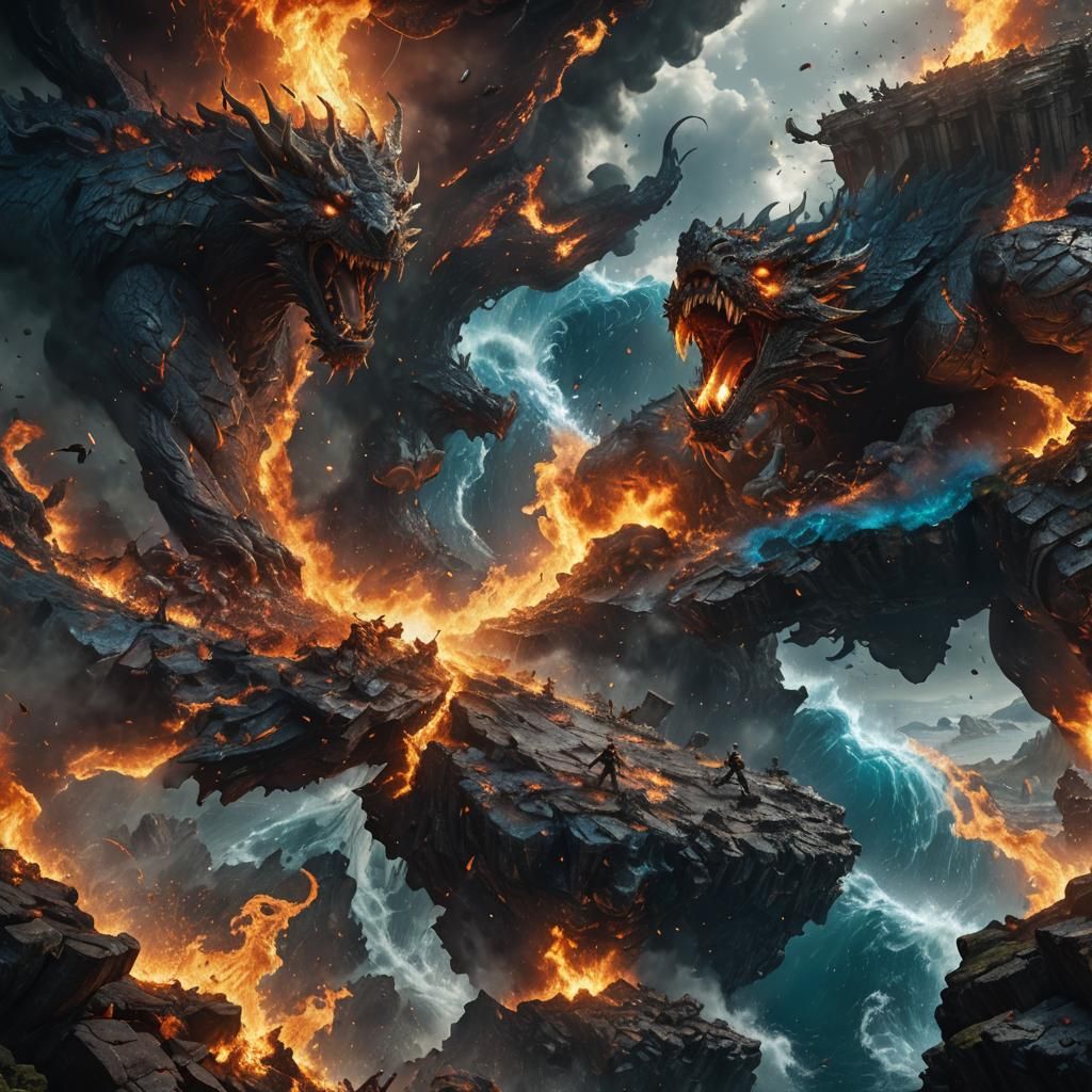 Epic Battle: Fire and Water Clash Over Earth