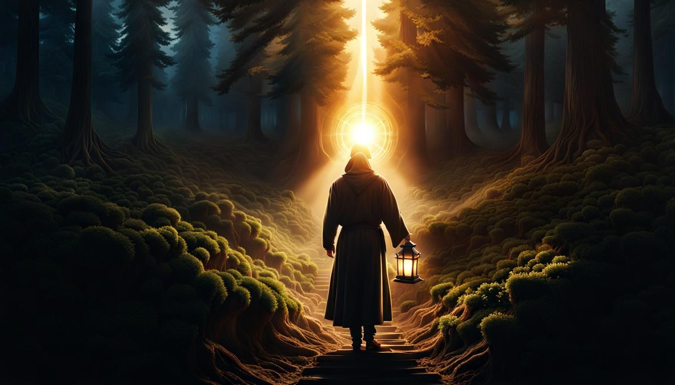 Illuminated Path: Person Holding Lantern Illustration